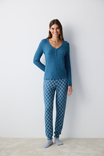 Penti Set de pijamale cu pantaloni Cozy Time Green Petrol