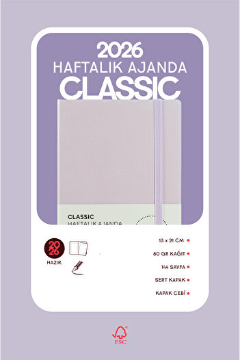 Victoria's Journals Classic 2026 Weekly Agenda 13X21 cm Hard Cover Ivory 100Gr.