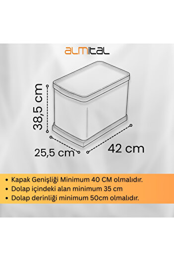 almital mobilya aksesuarları furniture accessories Cassone Dolap içi Teleskopik Raylı Paslanmaz Krom Çöp Kovası 24 Litre, minimum kapak genişliği 40 cm