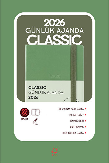 Victoria's Journals Classic 2026 Daily Agenda 13X21 cm Hard Cover Ivory 70Gr.