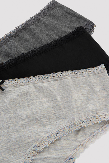 Penti Daily Lace, pachet de 3 chiloți gri hipster