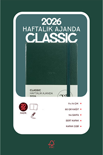 Victoria's Journals Classic 2026 Weekly Agenda A6 (9X14 cm) Hard Cover Ivory 70Gr.