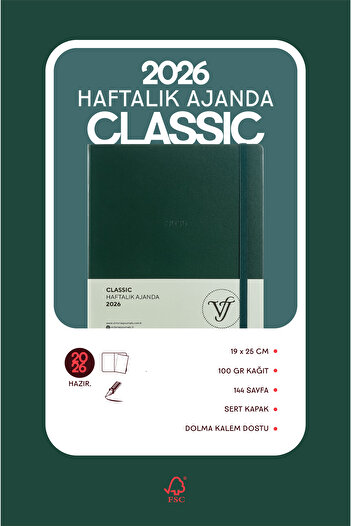 Victoria's Journals Classic 2026 Weekly Agenda A4 (19X25Cm) Hard Cover Ivory 100 Gr.