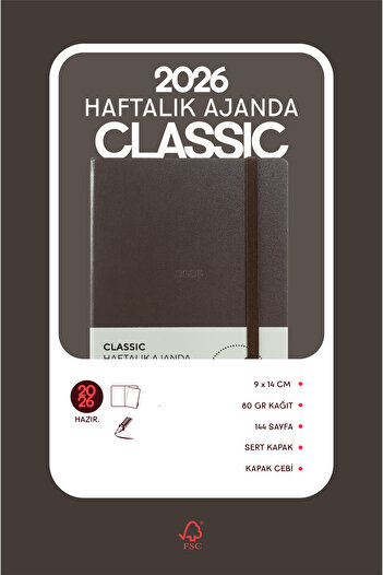 Victoria's Journals Classic 2026 Weekly Agenda A6 (9X14 cm) Hard Cover Ivory 70Gr.