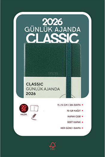 Victoria's Journals Classic 2026 Daily Agenda A6 (9X14 cm) Hard Cover Ivory 70Gr.