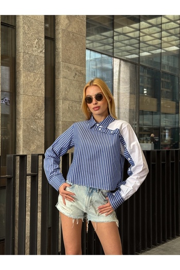 MAMAYAGA Cămașă bluză scurtă pentru femei, cu design special, cu rever, cu mâneci cu nasturi