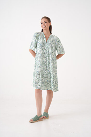MAMAYAGA Women's Judge Collar Half Sleeve Skirt Pleated Summer Button Front Shirt Curve Dress