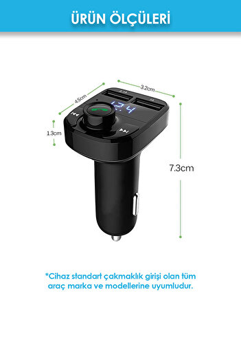 Ganjem Fm Transmitter Cihazı Araç İçi Bluetooth Usb Radyo Müzik Çalma Cihazı Kiti Oto Şarj Araba Aksesuarı