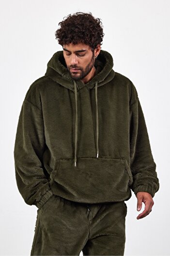 MADZEYMODA Premium Men's Hooded Khaki Top and Bottom Kangaroo Plush Set Ls-8622