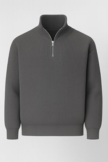 Valiberta Nolan Oversize Thessaloniki Knit Half-Zip Men's Knitwear Sweater - Smoked