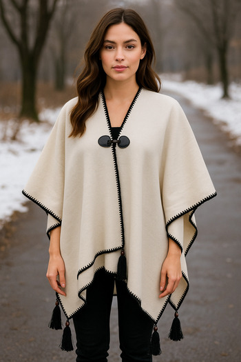 Onur Winter Knitwear Poncho - Solid Color, Edge Stripe, Fashion Trending Product - Store