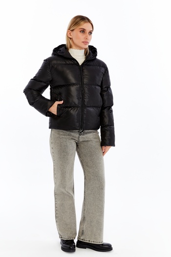 sehatex Women's Black Hooded Zippered Padding Coat