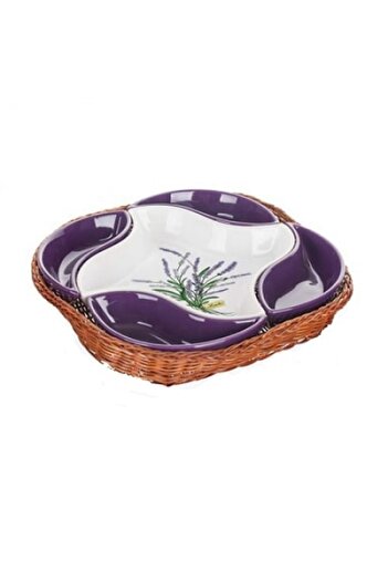BANQUET Set of 5 serving bowls in braided basket Lavanda 28 cm