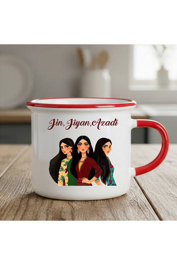 ZERYA Jin Jiyan Azadi Designed Enamel Mug Cup - Jin Jiyan Azadi Cup