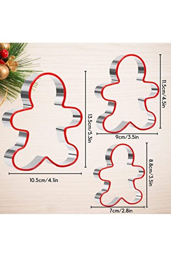 safestore 3-Piece Stainless Steel Cookie Mold - Gingerbread Man Shaped - New Year's Neoel Mold