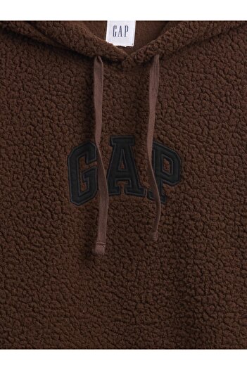 GAP Erkek Kahverengi Relaxed Logo Sherpa Knit Sweatshirt