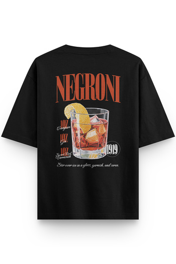 Overoz Μπλουζάκι Barmen Negroni Semi Oversize με στάμπα στην πλάτη, μαύρο μπλουζάκι 1389