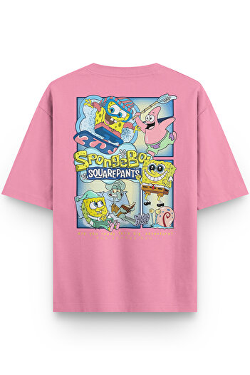 Overoz Μπλουζάκι Sponge Bob ημι-οβερσιζ με στάμπα στην πλάτη ροζ 1232