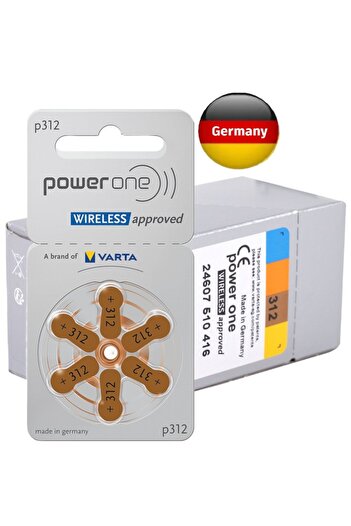 powerone Hearing Aid Batteries (P312) - 60 pieces, 1.45 volts, mercury-free, original German