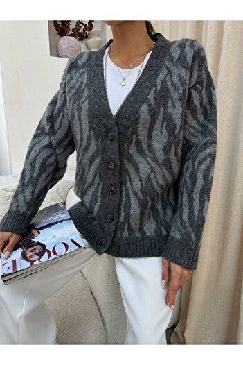 BOUQUET OF TULİP Zebra Patterned Buttoned Cardigan