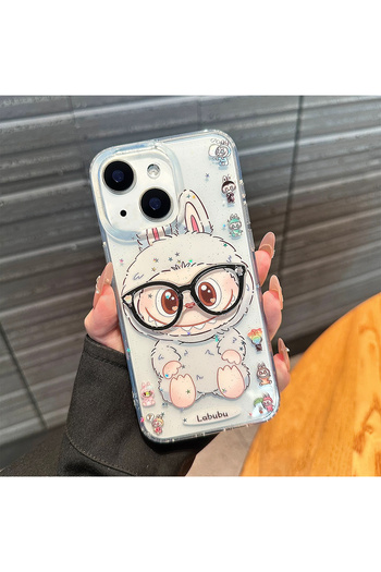 EDELFU iPhone 14 and 13 - Labubu with Glasses Cute Transparent Glitter Silicone and Protective Case