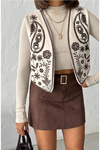 Pelin Jeans Embroidered Suede Vest