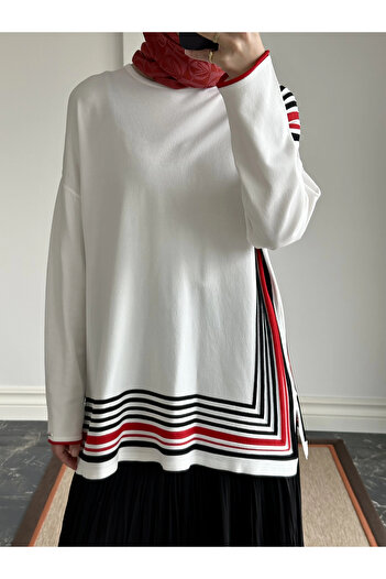 Invee Color Block Knitwear Tunic - White