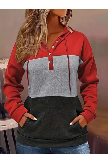 leyla sanat sanata yeni bir bakış açısı Women's Long Sleeve Hooded Multi-Colored Two Thread Blouse