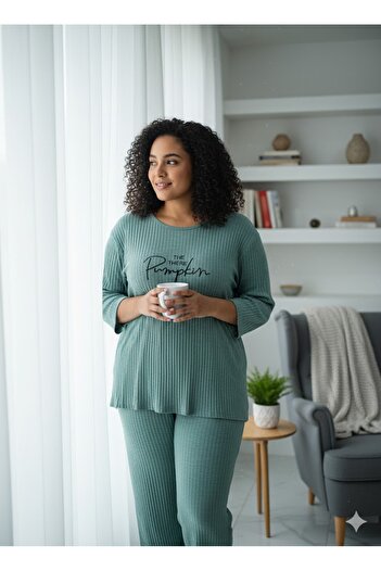 FAMES PİJAMA Women's Green Pumpkin Pajama Set