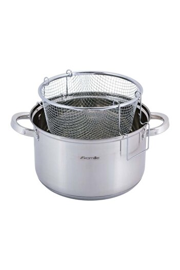 Kamille Stainless Steel Pot with Lid and Strainer 6.5L, 24cm, Silver