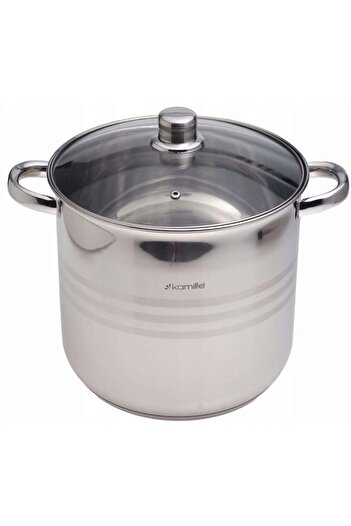 Kamille High Pot with Heat-Resistant Glass Lid, Stainless Steel, 15.5 L, 30 cm, Silver