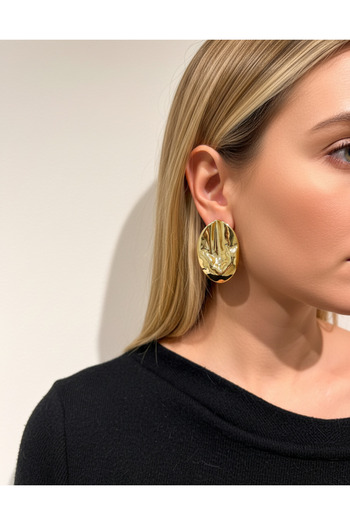 sparkandsoul Gold Oval Ezme Detay Küpe-1Çift