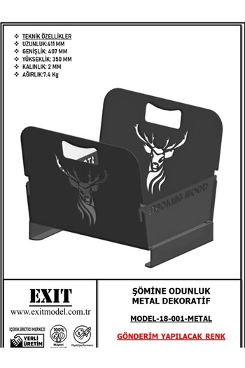 EXİTMODEL Çelik Odunluk Odun Kütük Saklama METAL Dekoratif Lazer Kesim Odunluk Döküm Kuzine Şömine İçin