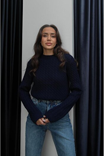 Havoş Navy Blue Tuti Hair Braided Sweater