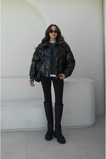 Havoş Black Shiny Puffer Jacket