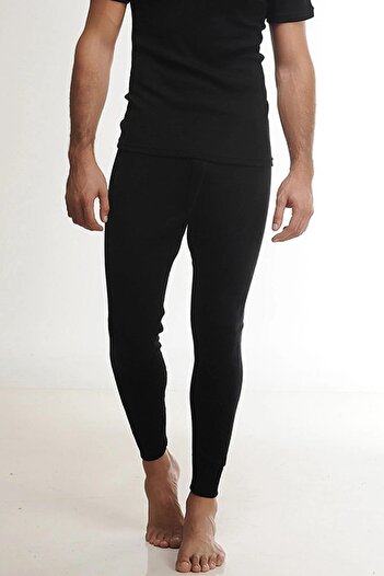 Hasyün Men's Black 61% Wool Long Johns Underwear 4001 - 2 Pieces