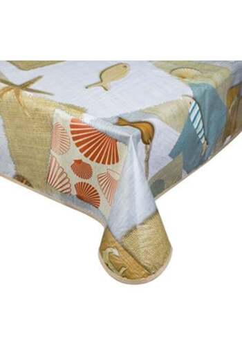 SHOPIENS Summer Tablecloth with Patch Pattern Stones Shells Plastic 180 x 140 cm