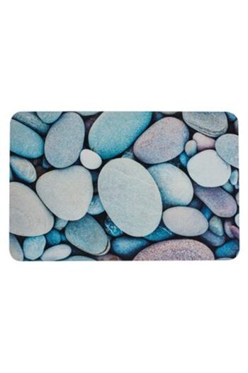 SHOPIENS Extra Absorbent Bath Mat Blue Grey Pink Stones 60 x 40 cm