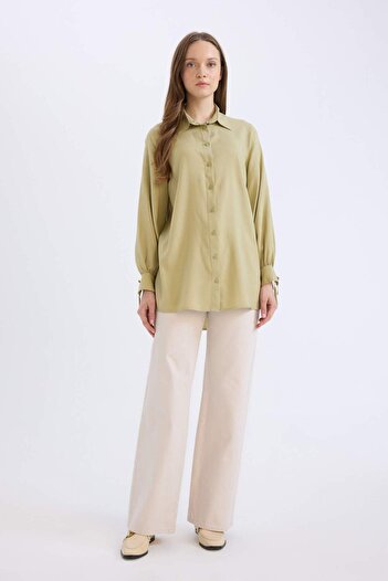 DeFacto Regular Fit Basic Plain Viscose Long Sleeve Shirt Tunic D7352Ax25Sp