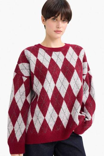 DeFacto Relax Fit Crew Neck Diamond Pattern Knit Sweater F3900Ax25Wn