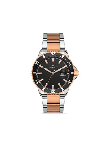 Tesbihane Ferro Rose and Silver Steel Band Men's Wristwatch 3 Atm Water Resistant Th-F11238A-E2