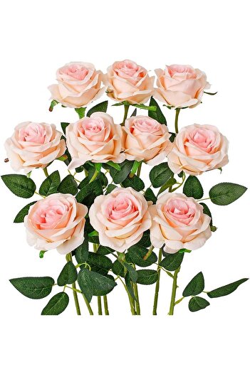 ALAYRA International ALAYRA 10PCS Artificial Roses, Gradient Pink Silk Roses with Long Stems