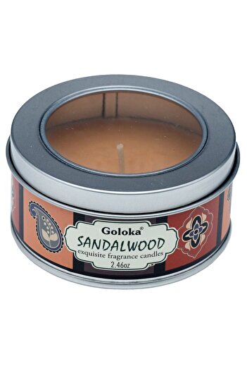 Goloka Scented Candle in Metallic Box, Sacred Aromatherapy for Your Soul, Sandalwood