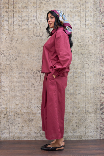 KÜÇÜĞÜM BUTİK Burgundy Poplin Shirt and Pleated Poplin Trousers Two-Piece Set (Shirt-Trousers)