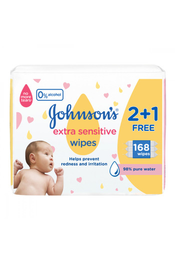 Johnson Johnson's Baby Wipes 168 Ultra Sensitive Wipes Free 2+1
