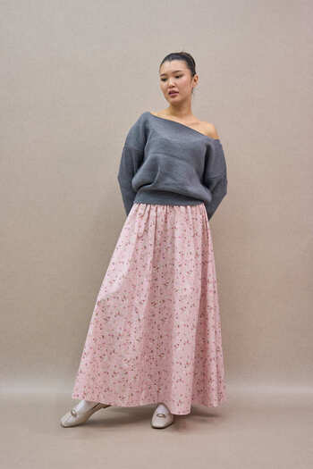 KÜÇÜĞÜM BUTİK Gray Boat Neck Oversize Knit Sweater