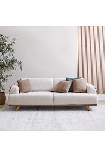 Danube Home Elora 3 Seater Fabric Sofa - Beige, Stylish Wood Frame, Comfortable Seating, 2 Year Warranty
