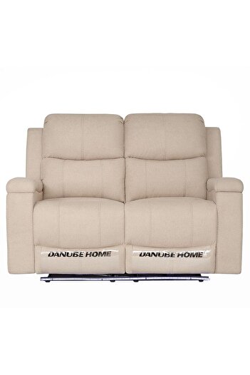Danube Home Paladin 2 Seater Fabric Recliner with LED Lights & Cup Holder - Beige, Stylish & Comfortable