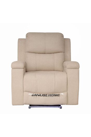 Danube Home Paladin 1 Seater Fabric Recliner with LED & Cup Holder - Beige, Stylish Wood & Fabric Design