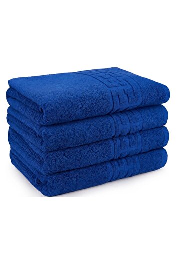 TRUVA Set of 4 Greek Pattern Towels, 70x140cm, 100% Cotton, Density 500g/m² - Blue